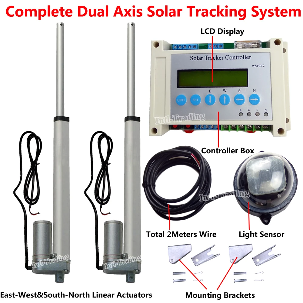 

2x 10" 250mm Stroke 1500N 12V DC Linear Actuators & LCD Controller DIY Dual Axis Solar Panel Tracking Sunlight Tracker Kits