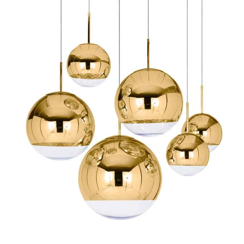 Silver Gold Glass Lustre Pendant Lights Globe Ball LED Pendant Lamp Living Room Hanging Luminaire Lamparas Lustre Lighting E27