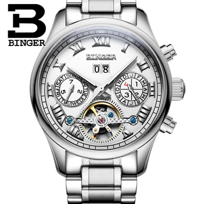 Швейцарские Бингер мужские часы люксовый бренд Tourbillon сапфир светящиеся несколько функций механические наручные часы B8602-7 - Цвет: Item 6