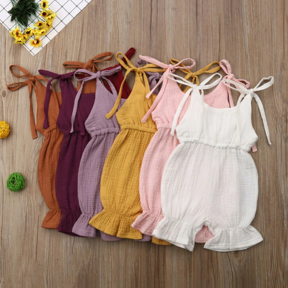 

2019 Bandage Bodysuit Infant Toddler Summer Baby Boys Girls Solid O-neck Jumpsuit Outfits Modis Sunsuit Baby Clothes Bodysuit