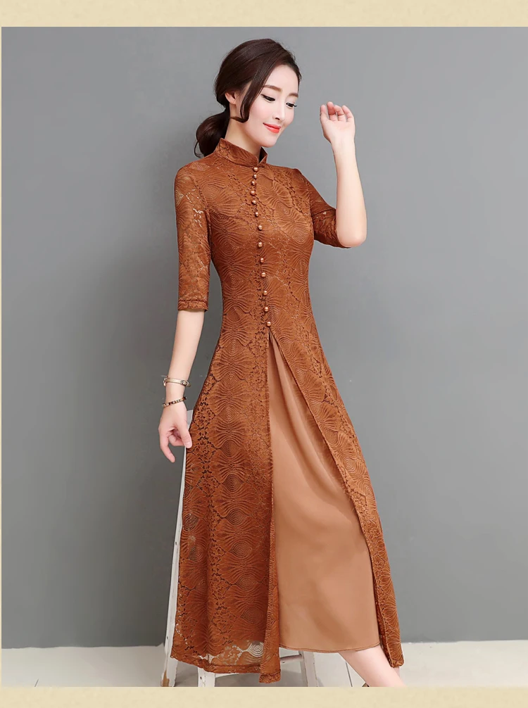 Платье-Чонсам в этническом стиле; кружевное женское платье aodai qipao