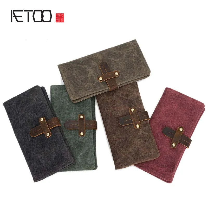 AETOO брендовые новые ретро мужские парусиновые кошельки, мужской кошелек, модные держатели для карт, кошелек, дизайн, несколько карманов, винтажный кошелек