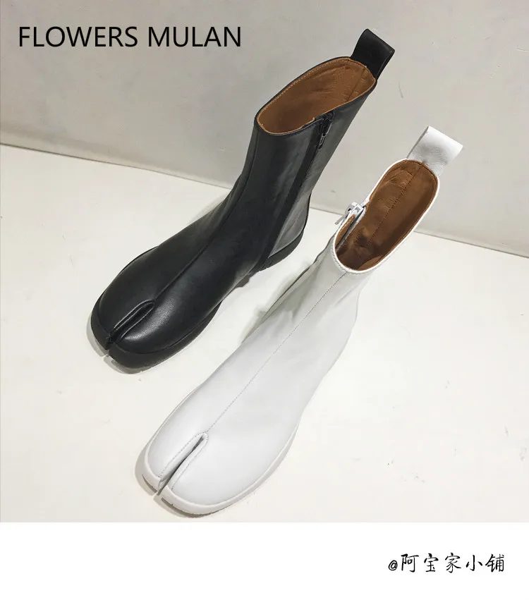 

Genuine Leather Split toe Women Ankle Boots Casual Flats Platform Rain Boots Side Zip Fashion Catwalk Fall Botas Mujer 2018