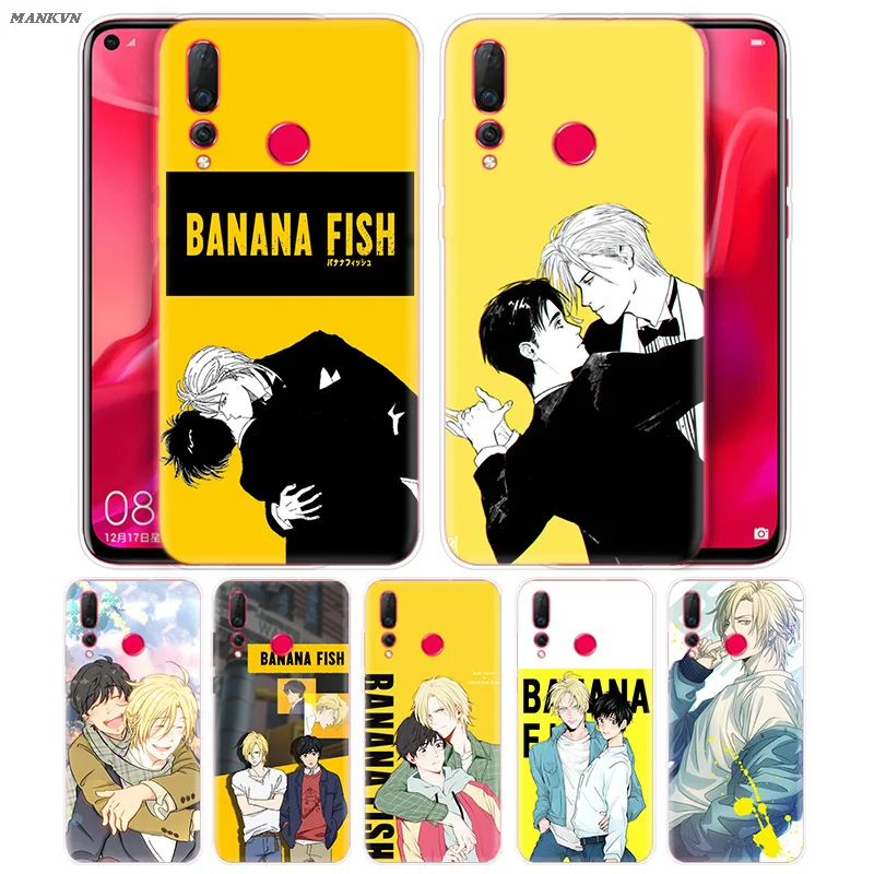 

Cute Case for Huawei Honor 7C 7A 7S 8X 8C 9i 9N P8 P9 Y9 Lite Pro 2018 2019 Banana Fish Cartoon Protective Rubber Cover Cases