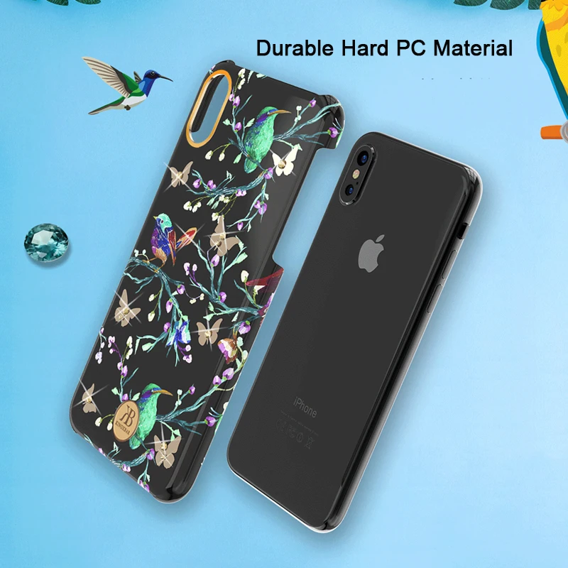 Оригинальный чехол Kingxbar со стразами и цветами для Apple iPhone XS MAX X модный жесткий