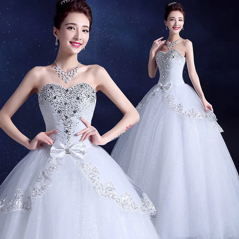 

Vintage Lace bowknot Wedding Dress Fashion sequins Princess Bridal Wedding Gowns Hot drilling Wedding Dresses