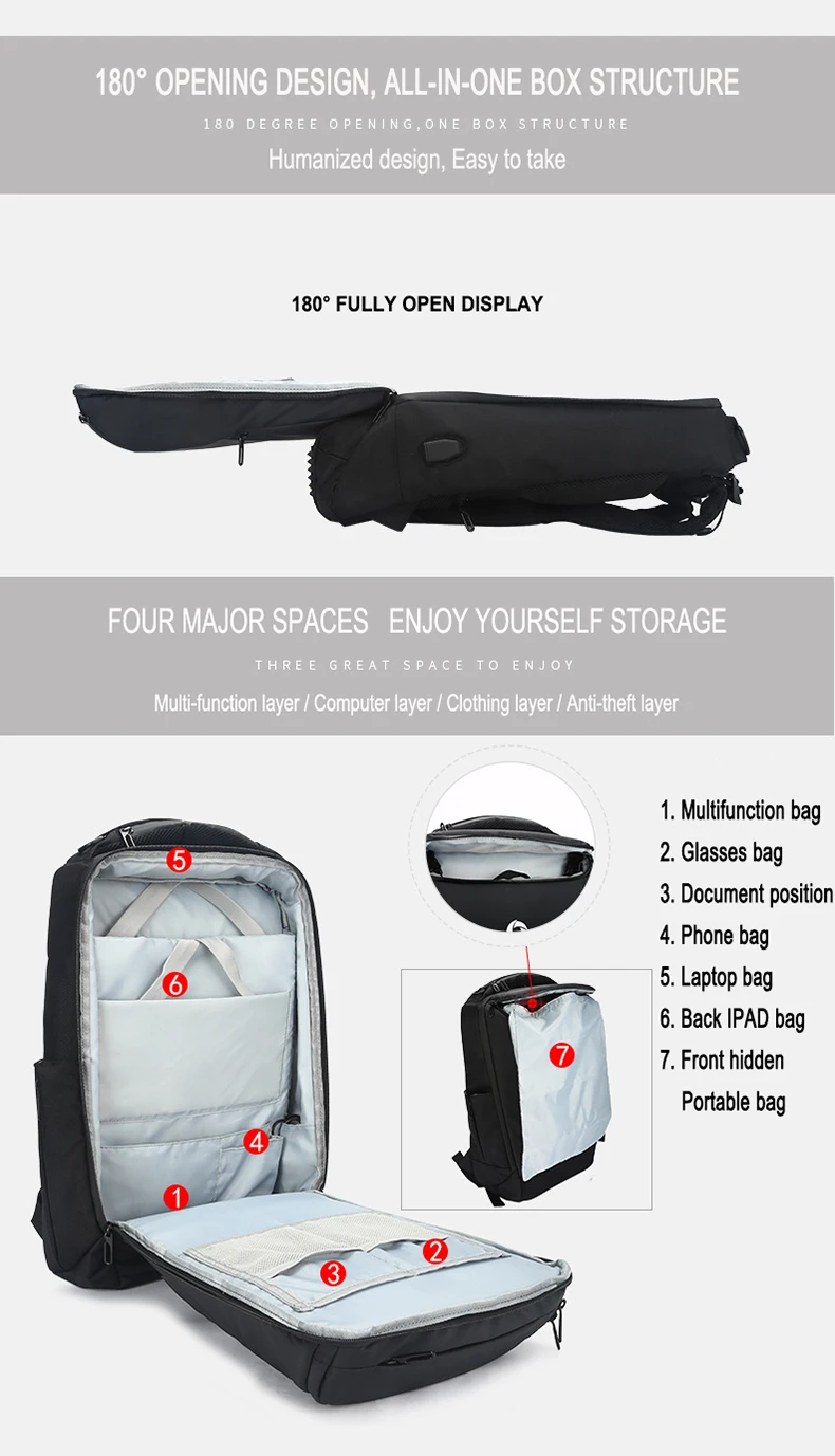 OZUKO, Большая вместительная сумка для ноутбука 15," 17,3", мужские рюкзаки с USB дизайном, черный рюкзак, одноцветные дорожные сумки для багажа, дождевик