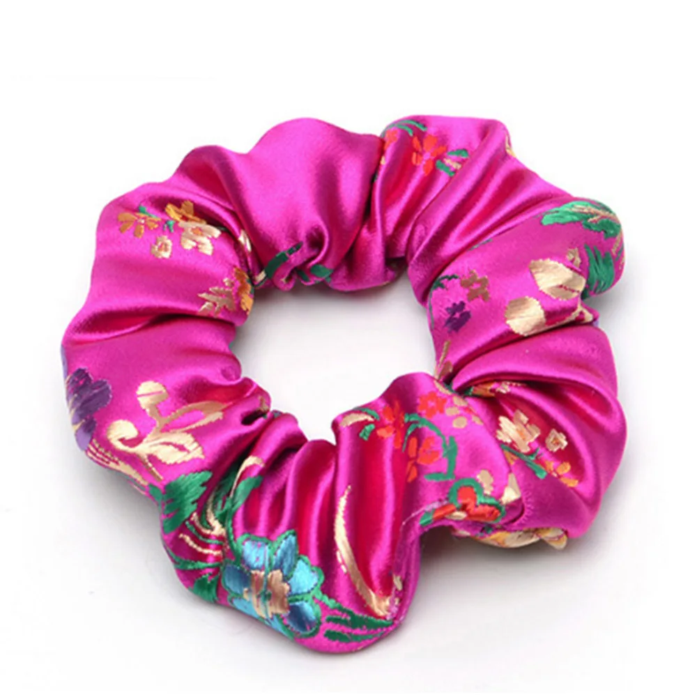 Женская мода chinoisery гладкая шелковая вышивка аксессуары для волос с цветами резинки веревка кольцо резинки ободки резинка для волос