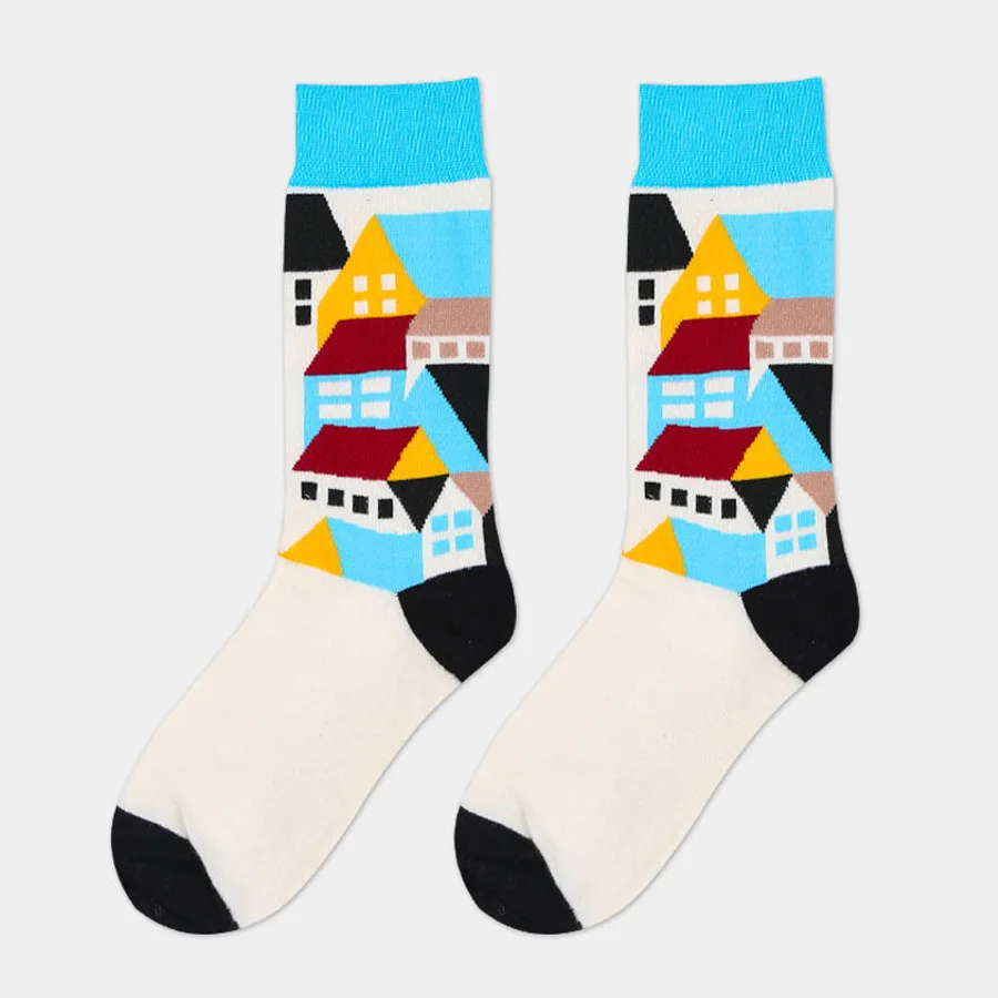 [WPLOIKJD] Gewatteerde жаккард lijn hit kleur бизнес досуг mannen sokken Mode katoenen sokken gentlemen kleurrijke - Цвет: White Socks