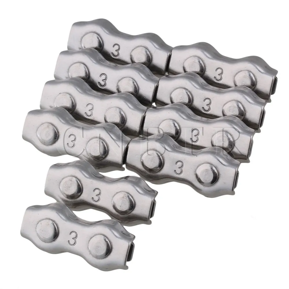 CNBTR 10pcs 304 Stianless Steel Wire Rope Double Clamps For Electrical