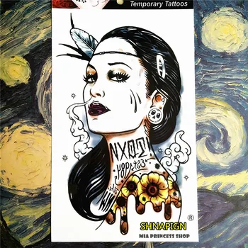 

SHNAPIGN Beautiful girl Temporary Tattoo Body Art, 12*20cm Flash Tattoo Stickers, Waterproof Fake Tatoo Henna Tatto Wall Sticker