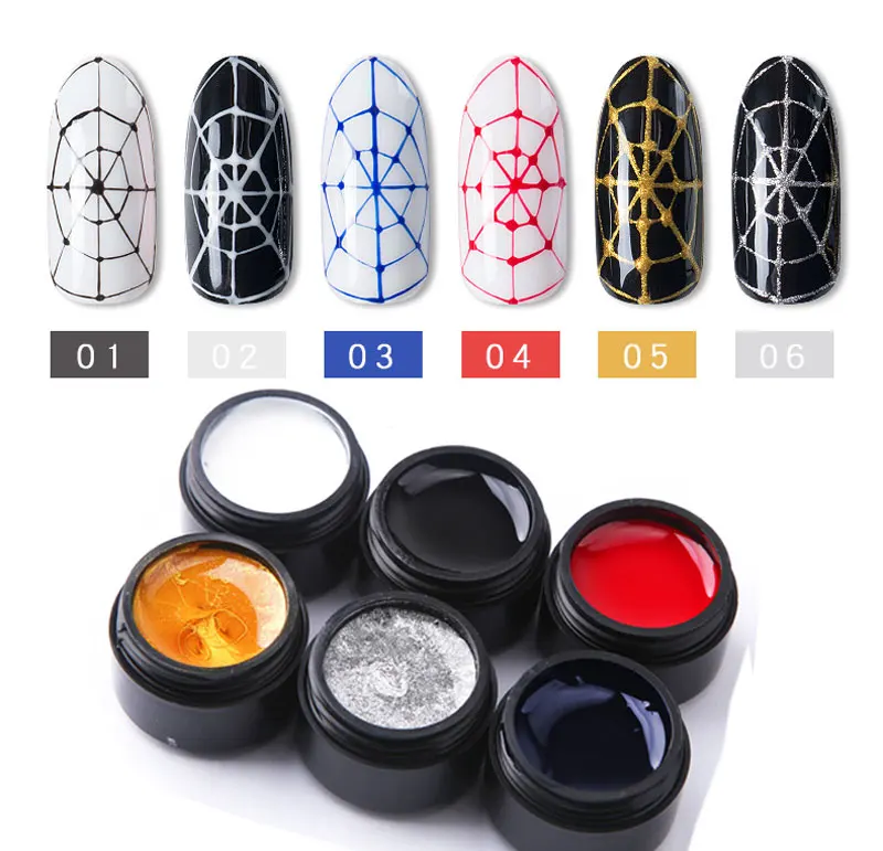 

6pcs/set Creative Drawing Spider Nail Gel Point To Line Painting Gel Lacquer Varnish Pulling Silk Spider Nail Art Gel polish