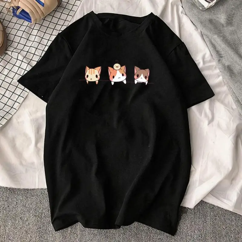 

Zuolunouba Summer female cute cat print T shirt Harajuku loose black cotton tees tops women clothing