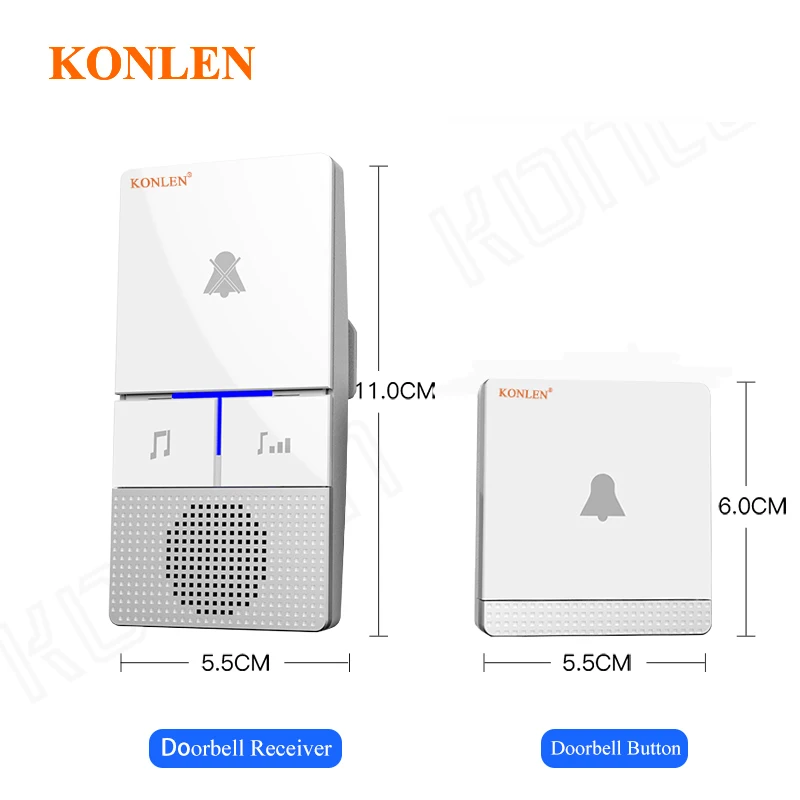 KONLEN Беспроводной Dingdong Long Range 38 Мелодия Колокольчик Дверной звонок Без батареи Самостоятельное питание Кнопка Deurbel ЕС-Великобритания США Штекер