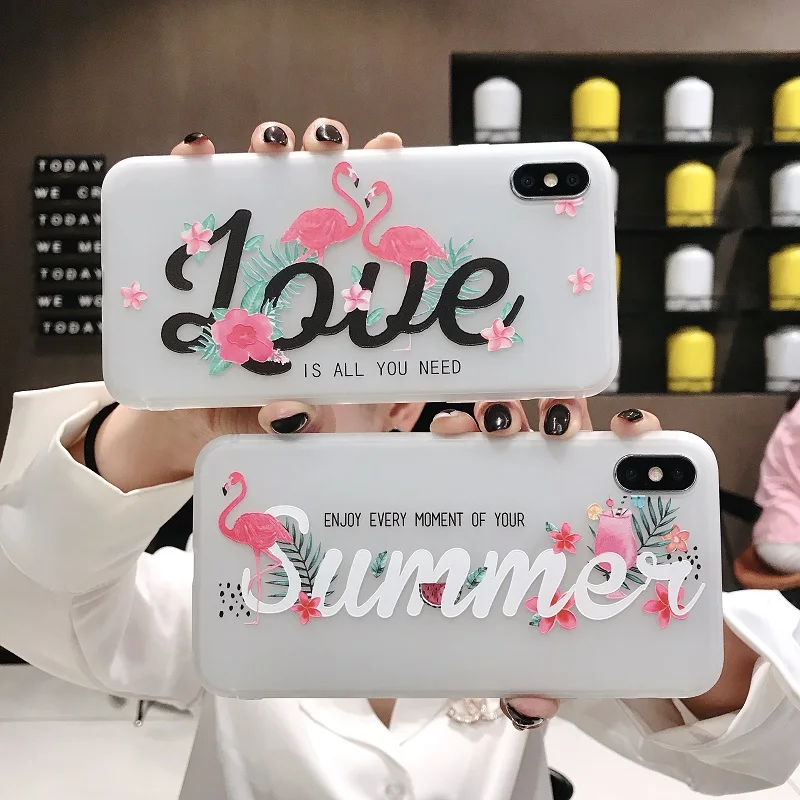 

3D Embossed Soft TPU love Flamingo Mobile Shell for Samsung S8 S8Plus S9 S9Plus S10 S10Plus S10E NOTE8 NOTE9