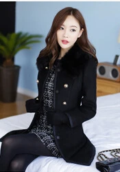 Новинка, корейский стиль, модное женское зимнее пальто со съемными воротниками, средней длины, однотонная ткань, пальто, элегантное женское теплое пальто G1663 - Цвет: black