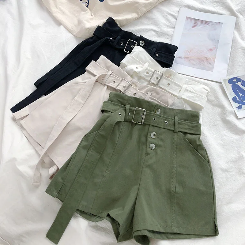 Summer Safari Style Shorts Women Korean Fashion High Waist Trousers With Sashes Female Green Bottom - Shorts - AliExpress