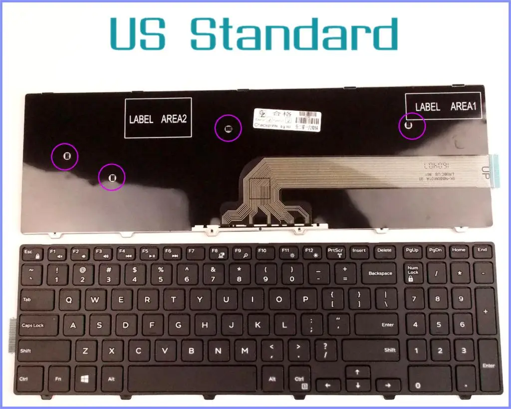 Английская версия клавиатуры для ноутбука Dell Inspiron 15 5000 5542 5545 5547 i5547 3543 черная с
