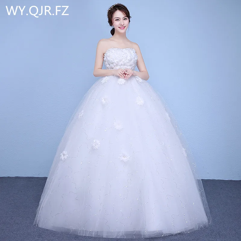 

XXN020B#Ball Gown Flowers on Net Strapless lace up white red Bride's wedding dress plus size Pregnant woman wholesale dresses
