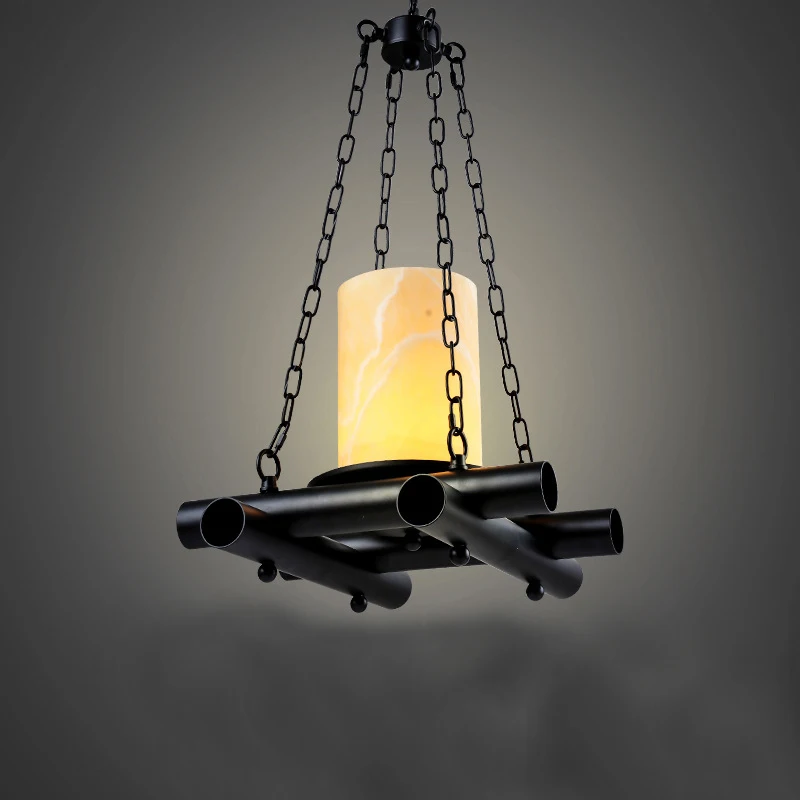 

Nordic wrought iron marble droplight Retro creative candle chain pendant lamp bar cafe restaurant Living room deco light fixture