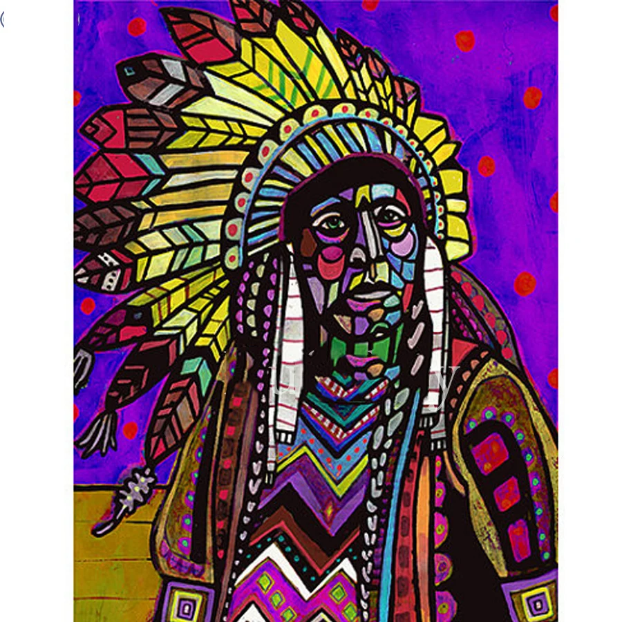 Full Square 5D DIY Diamond Painting "Native American Indians feathered