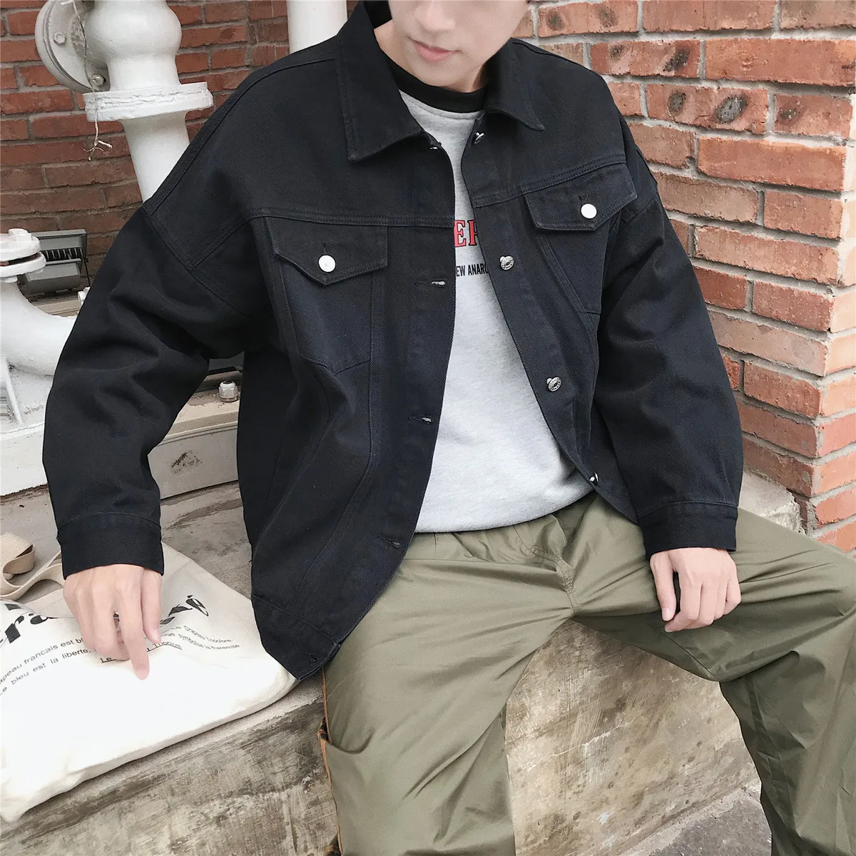 2018 New Men's Denim Streetwear Bomber Slim Fit Jacket Youth High Quality Cowboy Coats Black/red/white/green Windbreaker S-2XL