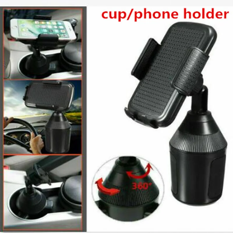 

360 Degree Adjustable Car Cup Holder Black Portable Stand Cradle Mount Clip For Cell Phone/ GPS Universal Fit for iPhone/Samsung