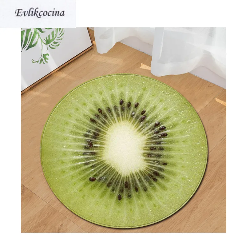 

Free Shipping Green Kiwi Round Non-Slip Absorbent Fruit Bath Mat Area Rug for Living Room Bedroom Floor Carpet Tapete Infantil