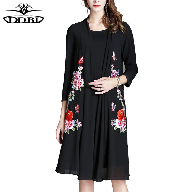 plus size women clothing large size dresses 40s 50s dresses embroidery elegant mother autumn clothing 170824