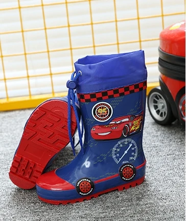 Fashionable Children's Rubber Cartoon Rainshoes Boys'Antiskid Rainshoes Blue Primary School Students' Water Shoes Baby Slippers
