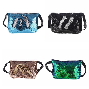 

Fashion Reversible Sequin Glitter Waist Bum Block Fanny Belt Bag Hip Packs Waist Bag