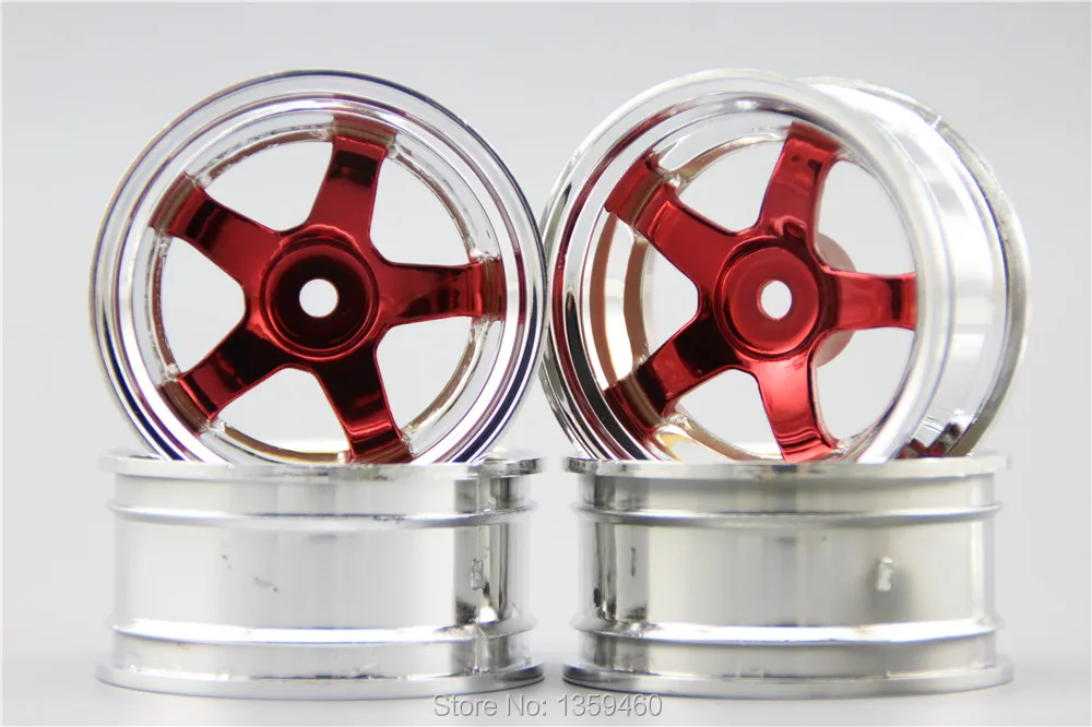 

4pcs 1/10 Touring&Drift Wheel Rim W5S4CR(Chrome+Painting Red) 6mm offset fits for 1:10 Touring&Drift Car 1/10 Rim 10442