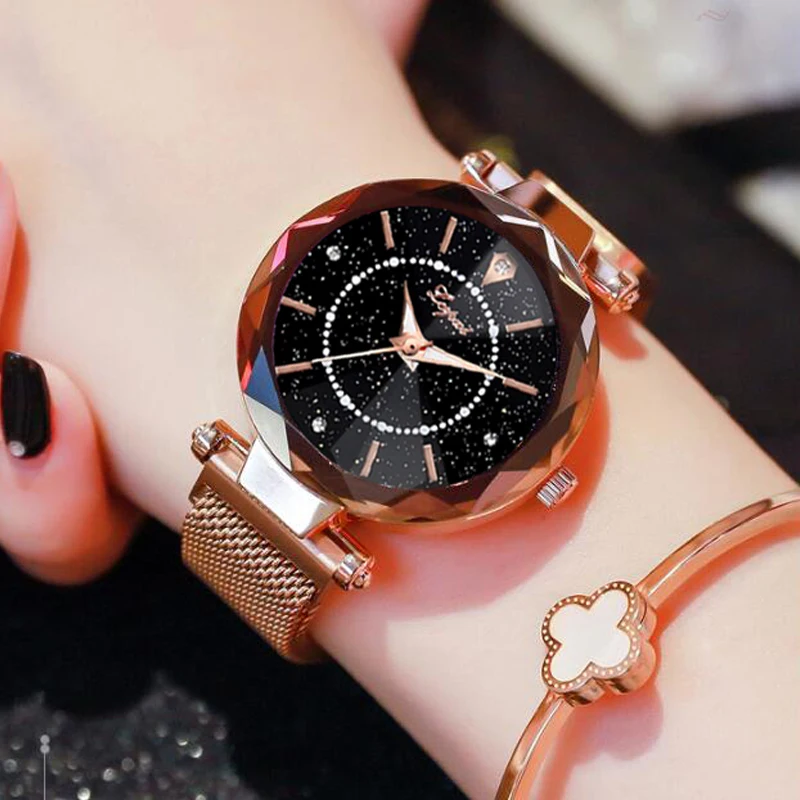 Lvpai брендовые Роскошные сетчатые кварцевые часы с магнитной пряжкой для женщин Звездный браслет с изображением неба платье наручные часы Relogio Feminino