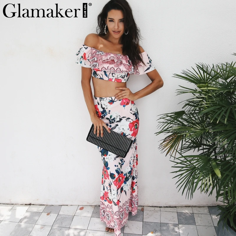 Женское пляжное платье с открытыми плечами Glamaker из двух частей оборками и