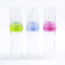 Safety newborn baby feeding bottle child silicone squeeze feeding spoon milk cereal bottle baby training feeder food supplement silicone baby bottle baby milk silicone feeding bottle spoon bonus