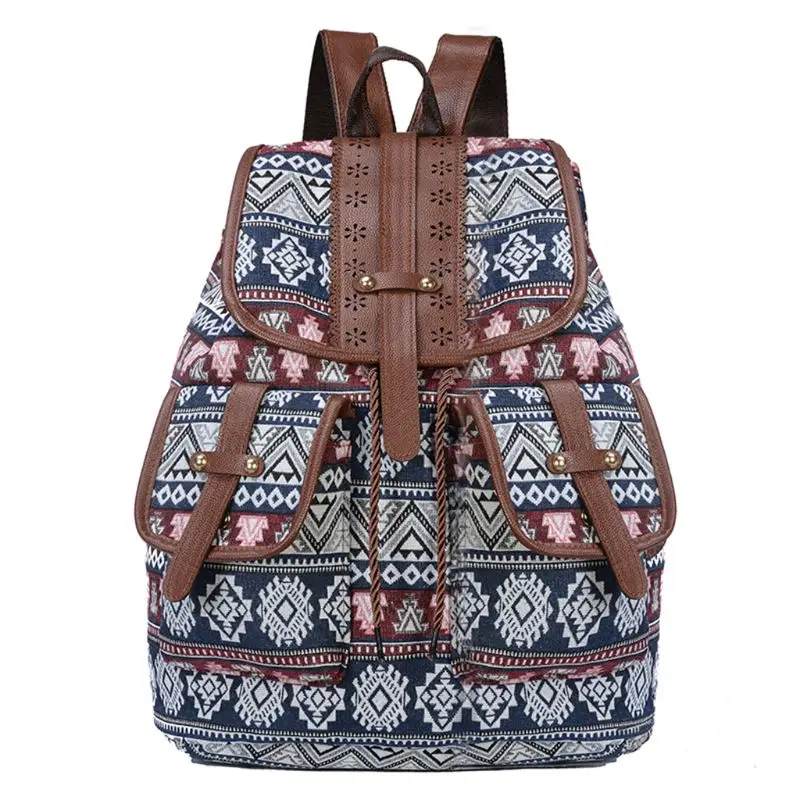 Винтажный тканевый этнический рюкзак с принтом для женщин и девочек, школьные рюкзаки на шнурке, богемные рюкзаки для путешествий - Цвет: 05