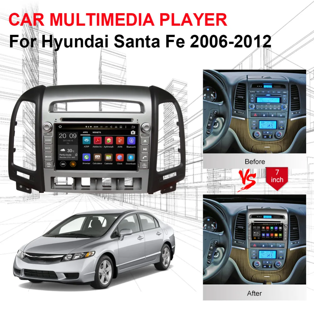 

4GB RAM Android 8.0 Octa Core Car DVD Player GPS Navigation For Hyundai Santa Fe 2006-2012 Radio Stereo Multimedia Player
