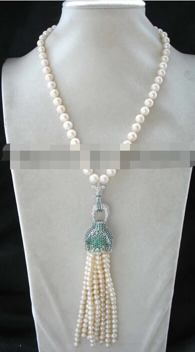 

ddh003296 freshwater pearl white round green leopard clasp necklace 18