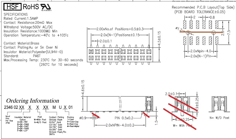 1000 шт. 2x8 P 16 Pin 2,0 мм штыревой разъем-розетка двухрядная SMT PCB поверхностный светодиод reflow solderable оптом Соответствует rohs, не содержит свинец