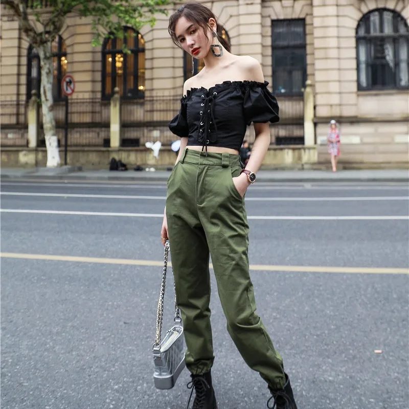 

High Waist Women's Pants Baggy Joggers Army Harem Cargo Pants Casual Solid Female Capris Trousers Streetwear Pantalon Femme