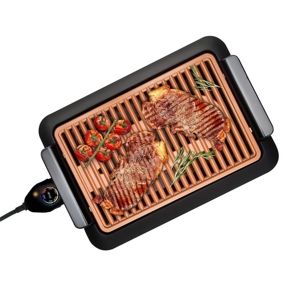 

Electrothermal barbecue plate Fast BBQ Smokeless Grill With Temperature Dial Heated Grilling Grate Made of Ti-cerama
