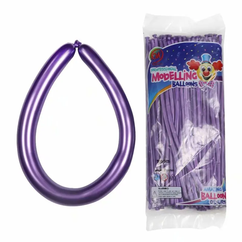 Purple 100 шт. шары из латекса цвета металлик Длинная форма металлическая хромированная Magic завязывания насос для воздушных шаров Свадебные шарики предметы для украшения дня рождения - Цвет: Purple