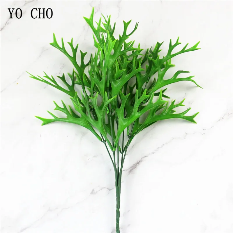 YO CHO 38cm Artificial Deer Horn Plants Plastic Greenery Wall Decoration Antler Leaf Grass Wedding Home Garden Decor Fake Plants