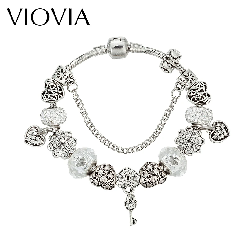 VIOVIA, осенний стиль, брелоки и браслеты, серебряный цвет, браслеты для женщин, сделай сам, бусины, ювелирные изделия,, Pulsera B16152