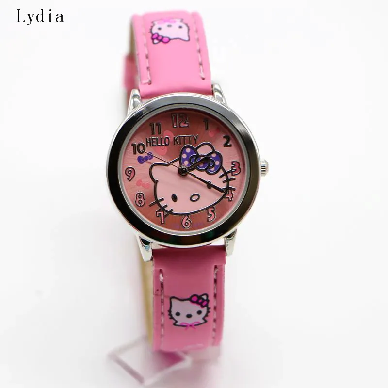 

Hot Top Brand Free Shipping New leather wrist watch children girl cartoon fashion hello kitty student quartz watch