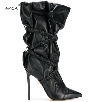 

2019 Roman style fashion ladies fold knee boots with pointed boots Women Long Boots Big Size 35-48 Ladies show boots