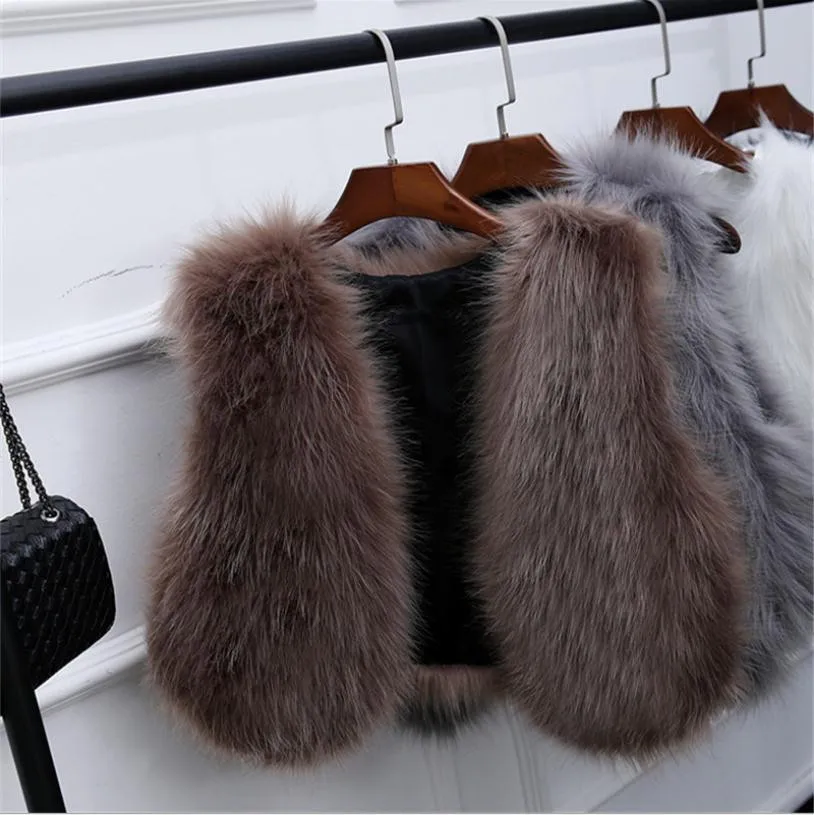 Online Nuevo chaleco de piel de zorro peluda para mujer sección corta Chaleco de piel de imitación primavera Otoño Invierno pequeños chalecos femeninos K1134