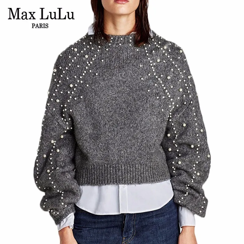 Max LuLu Fashion Pearl Designer Womens Winter Sweater Thicken Warm Knitwear Ladies Christmas Pullover Knitted Jumper