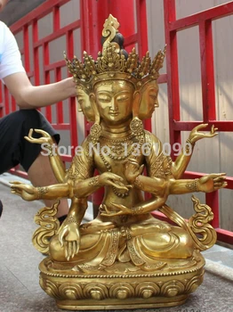 

xd 00892 32" Tibet Bronze Gilt 4 Head Face 8 Arms Ushnishavijaya Namgyalma Buddha Statue
