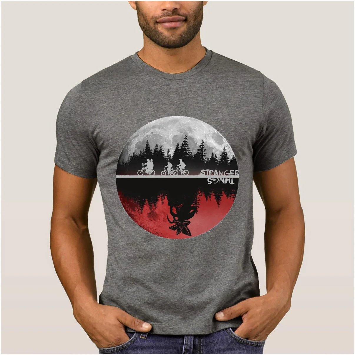 

Customized fashion men's t shirt stranger things upside down mens t-shirt Sunlight Trend tee shirt men O Neck Interesting